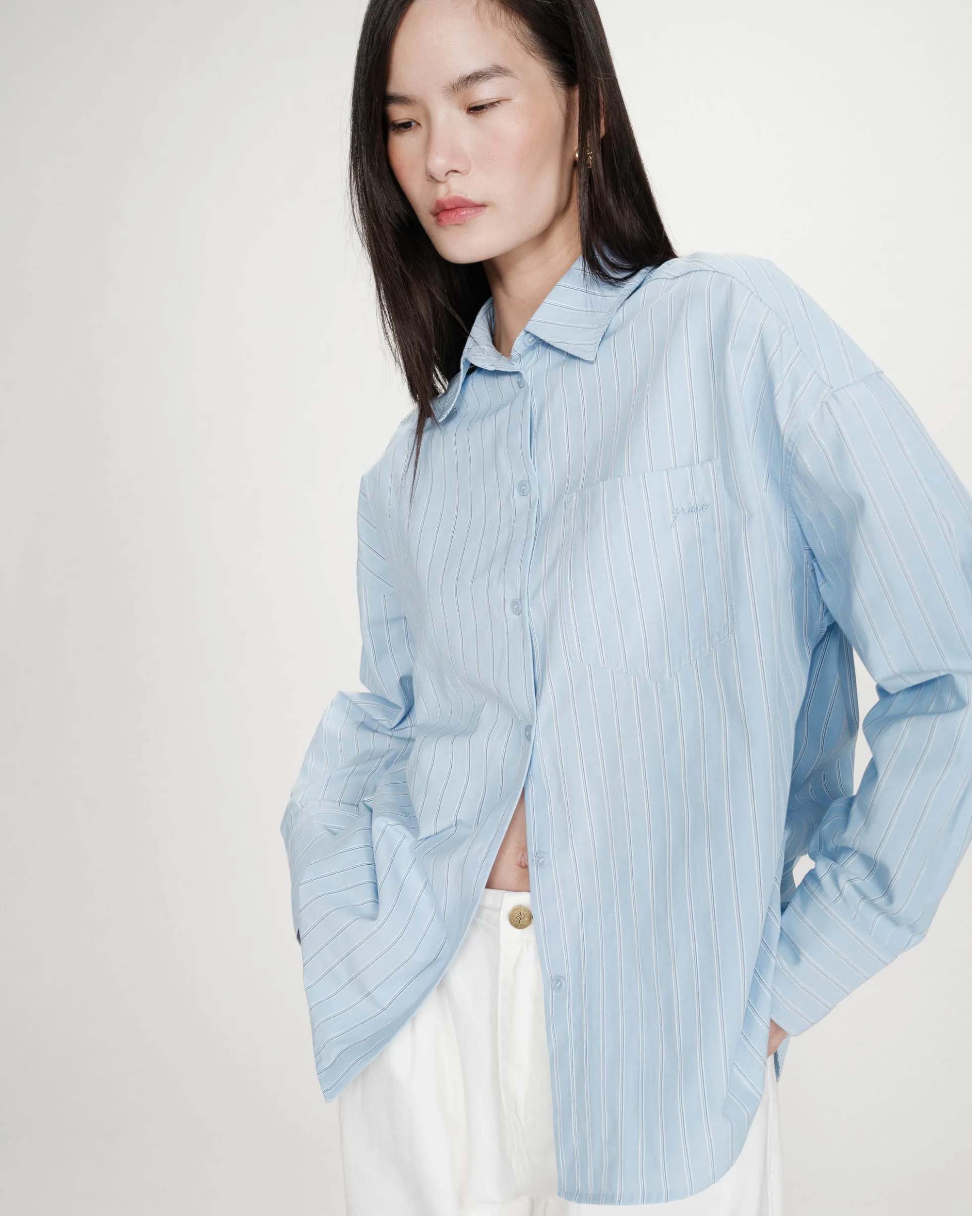 Chemise oversize rayée à nouer dans le dos bleuet Valerie