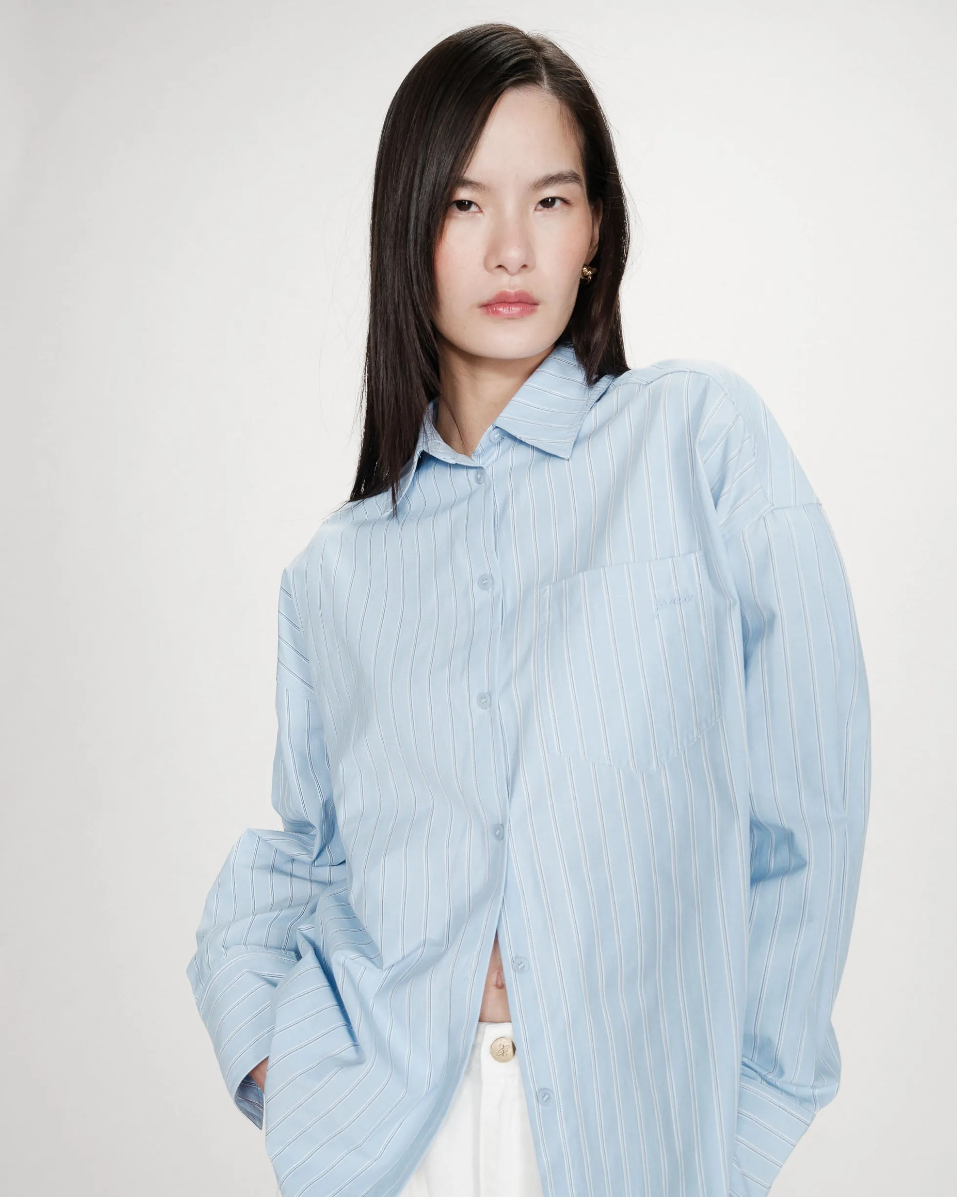 Chemise oversize rayée à nouer dans le dos bleuet Valerie