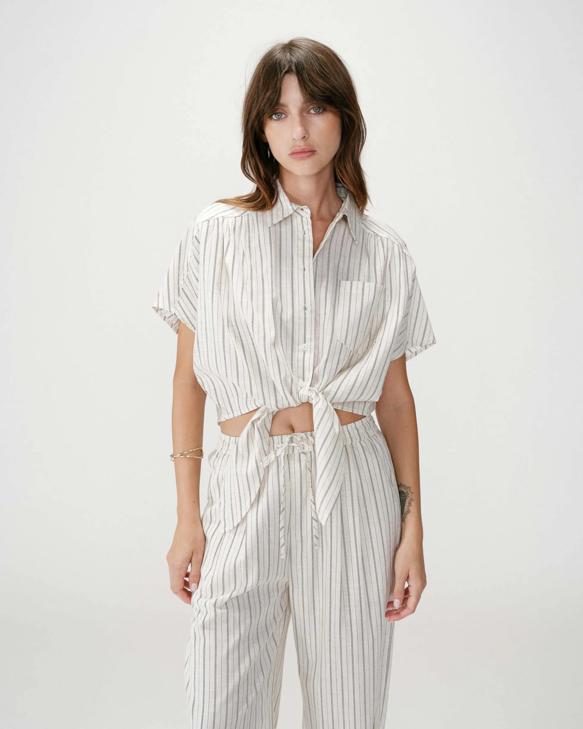 Chemise oversize rayée à nouer sable Wendee