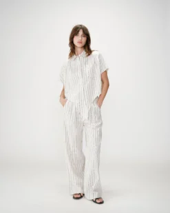 Chemise oversize rayée à nouer sable Wendee