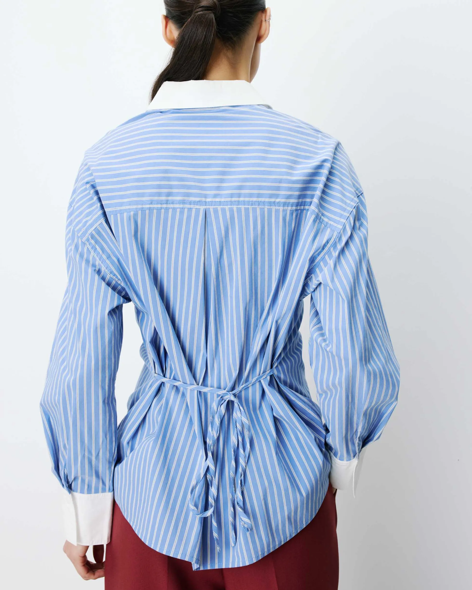 Chemise rayée oversize lien à nouer au dos bleuet Aubrey