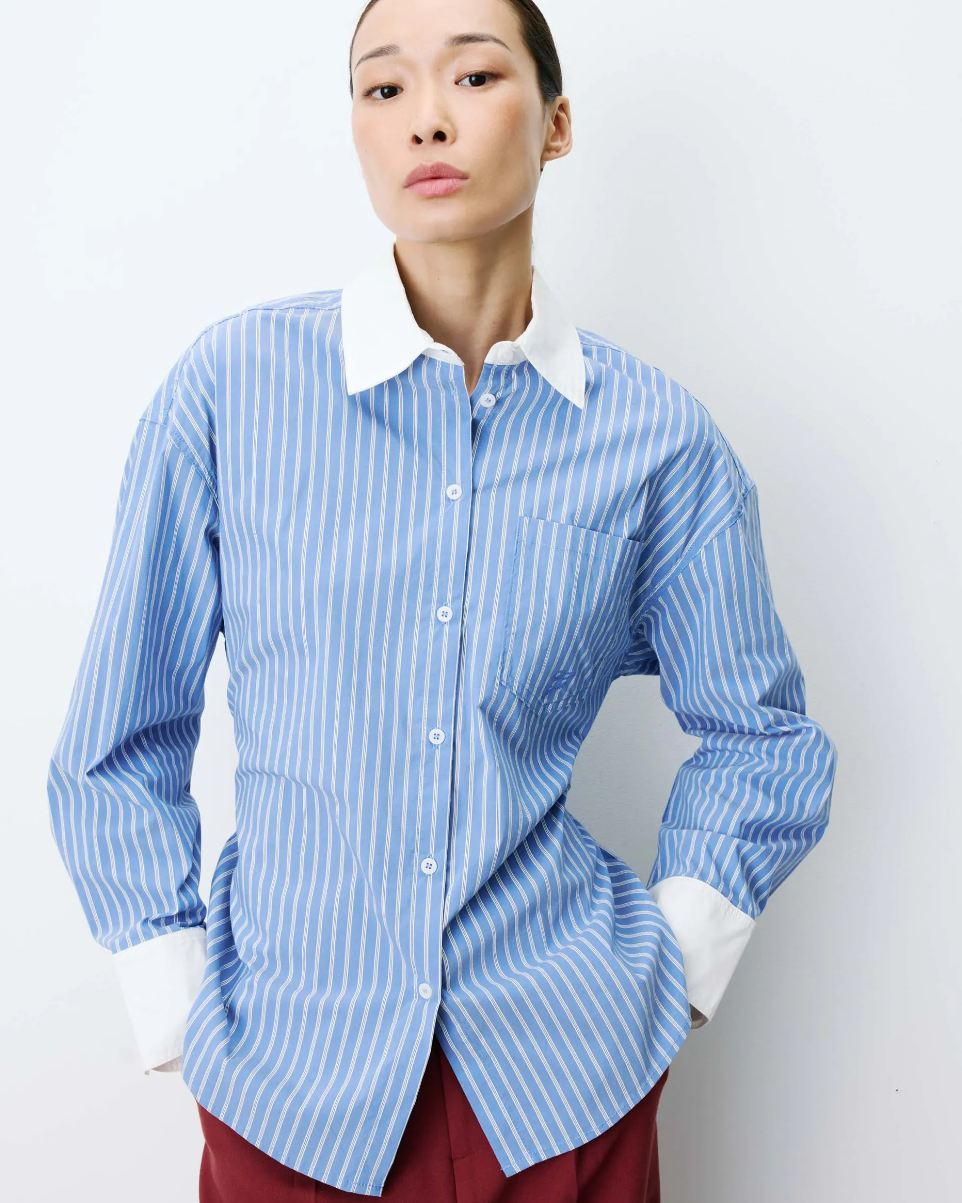 Chemise rayée oversize lien à nouer au dos bleuet Aubrey