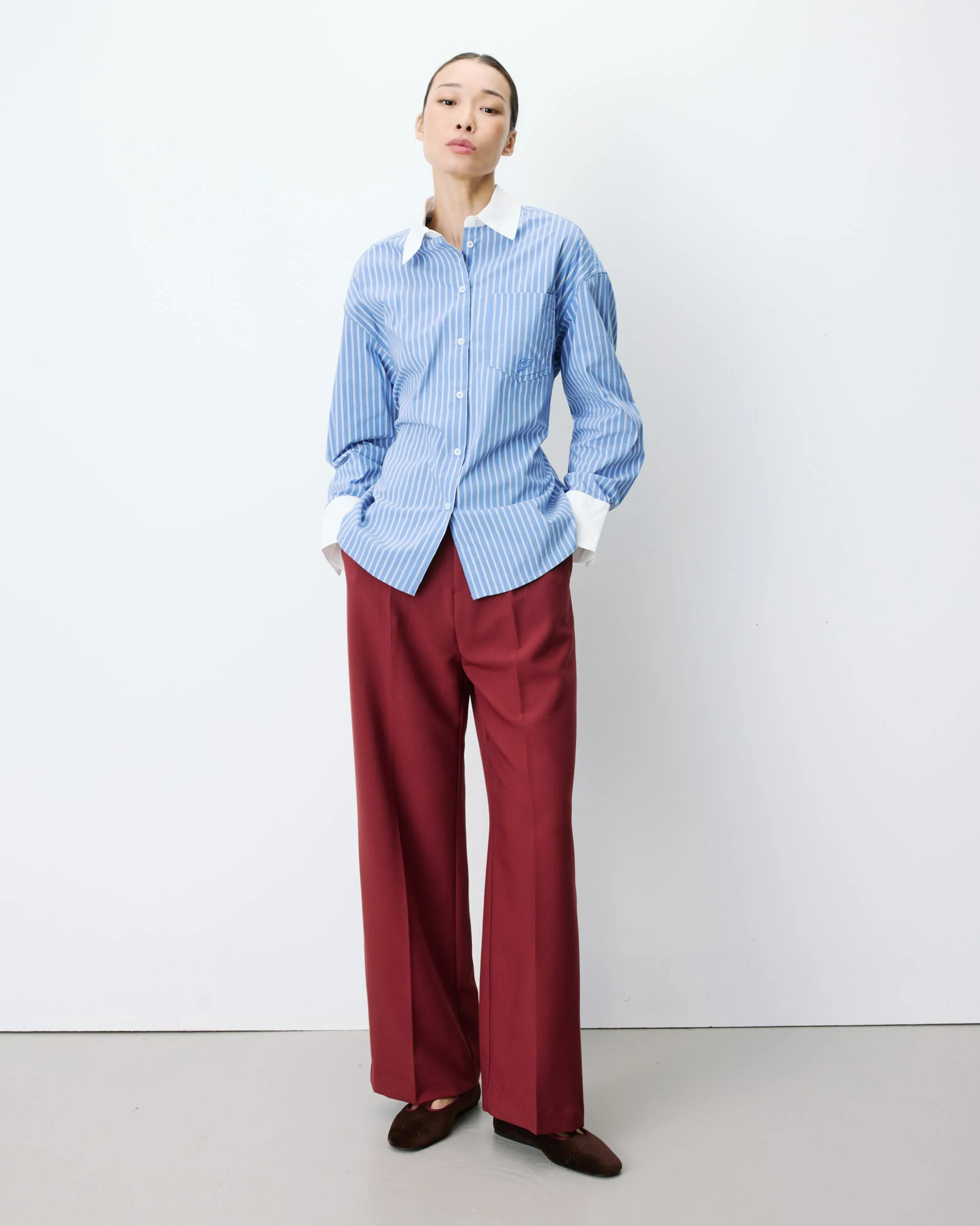 Chemise rayée oversize lien à nouer au dos bleuet Aubrey