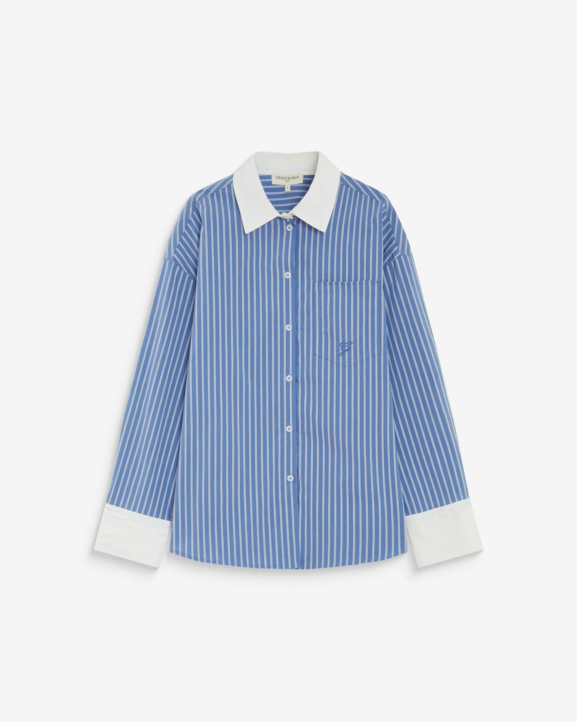 Chemise rayée oversize lien à nouer au dos bleuet Aubrey