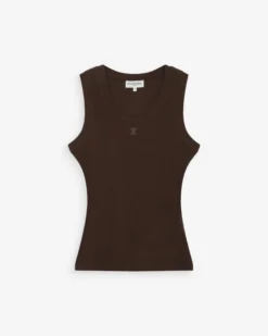 Débardeur ajusté brodé en jersey de coton chocolat Valou