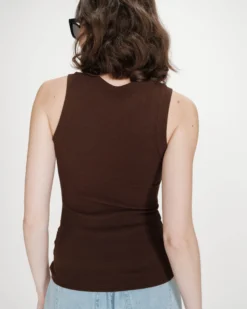Débardeur ajusté brodé en jersey de coton chocolat Valou