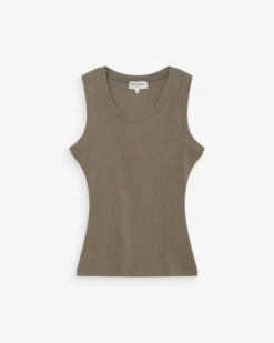 Débardeur ajusté brodé en jersey de coton kaki Valou