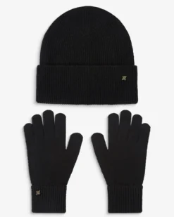 Duo bonnet et gants en maille noir Anicet