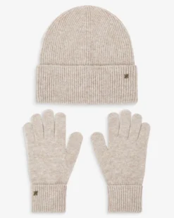 Duo bonnet et gants en maille taupe Anicet