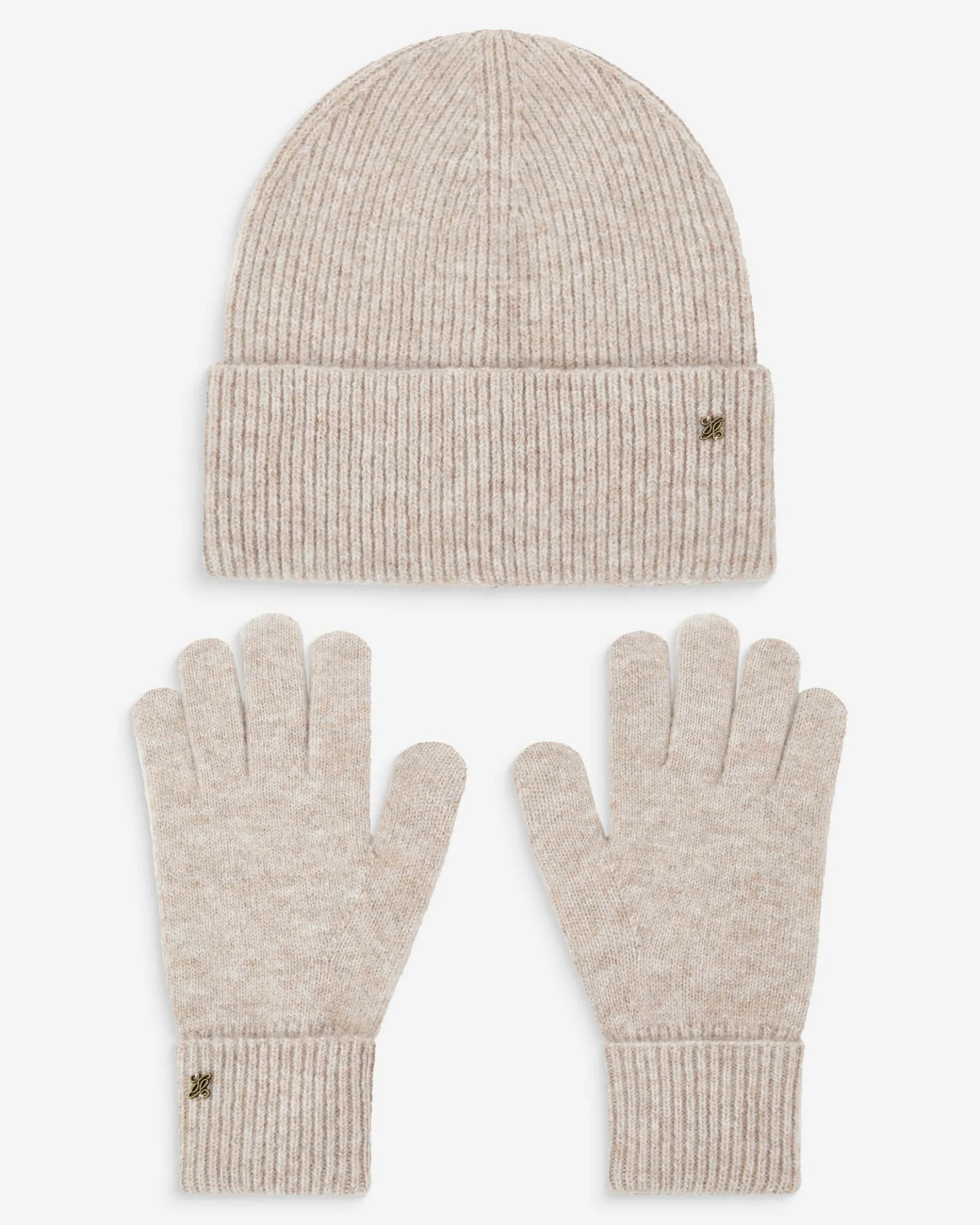 Duo bonnet et gants en maille taupe Anicet