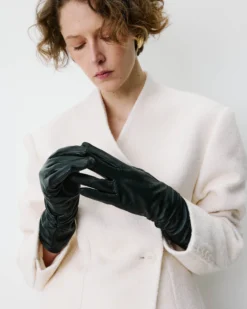 Gants en cuir d’agneau doublés noir Blaine
