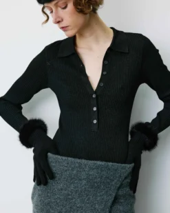 Gants en maille poignets fausse fourrure noir Brixton