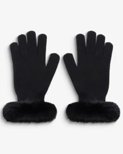 Gants en maille poignets fausse fourrure noir Brixton