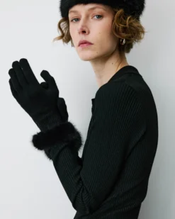 Gants en maille poignets fausse fourrure noir Brixton