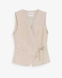 Gilet croisé à nouer sans manches cintré sable Vilmont