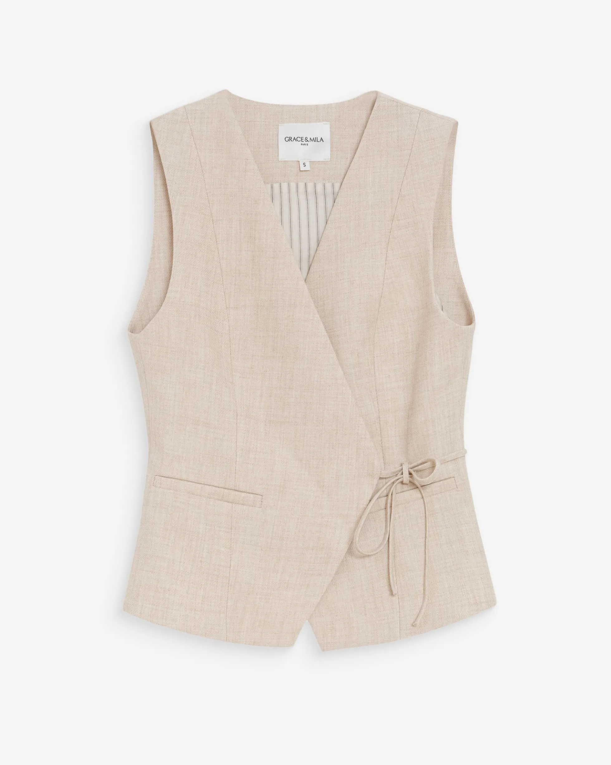 Gilet croisé à nouer sans manches cintré sable Vilmont