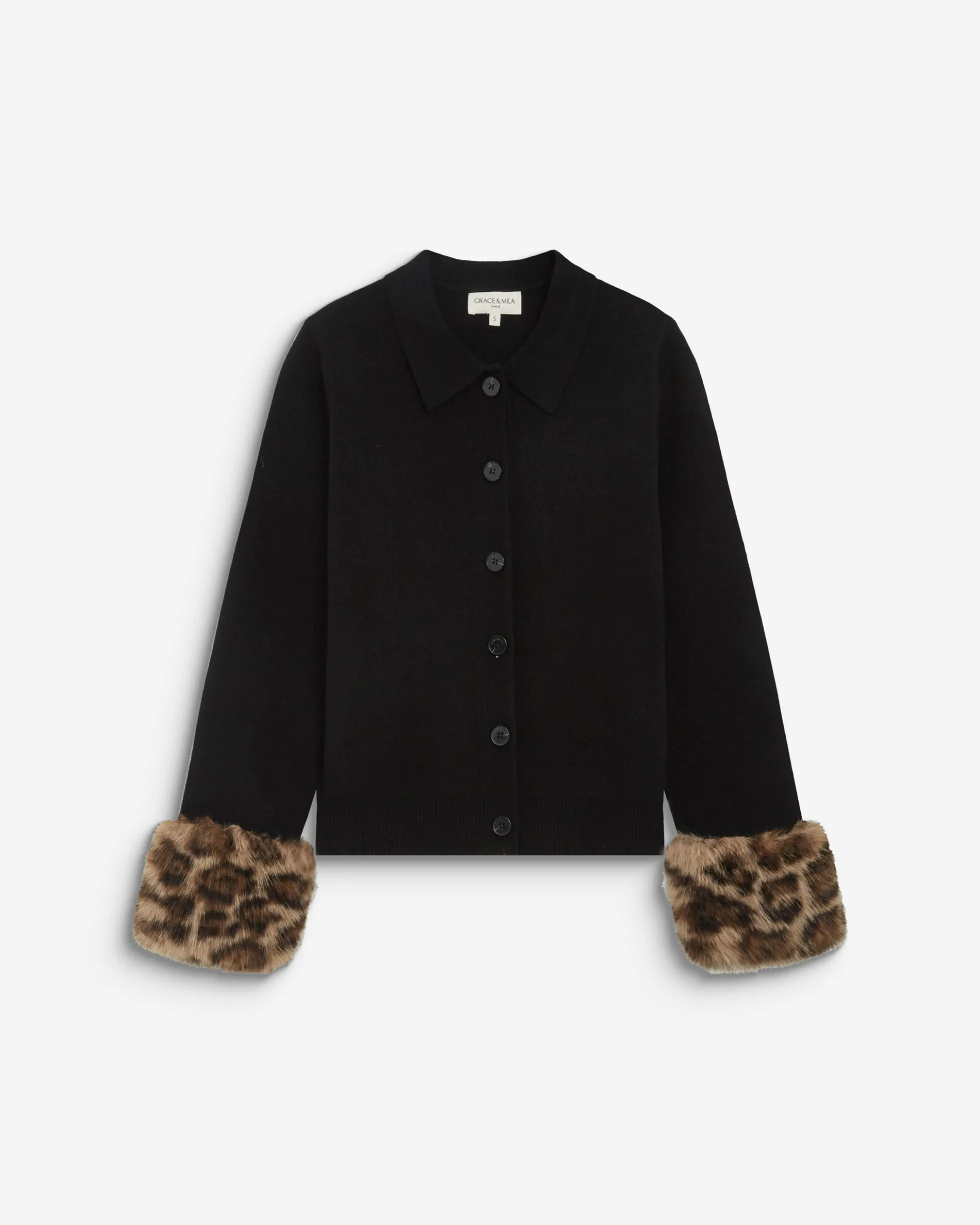Gilet en maille poignets fausse fourrure noir Bambino