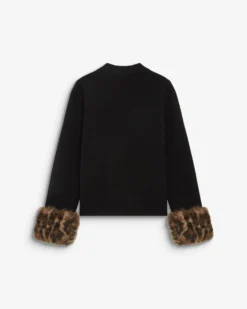 Gilet en maille poignets fausse fourrure noir Bambino