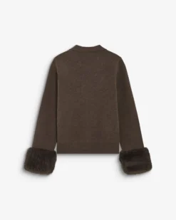 Gilet en maille poignets fausse fourrure chocolat Bambino