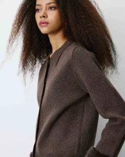 Gilet en maille poignets fausse fourrure chocolat Bambino