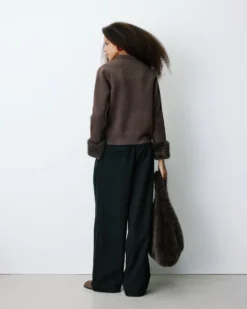 Gilet en maille poignets fausse fourrure chocolat Bambino