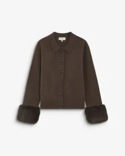 Gilet en maille poignets fausse fourrure chocolat Bambino