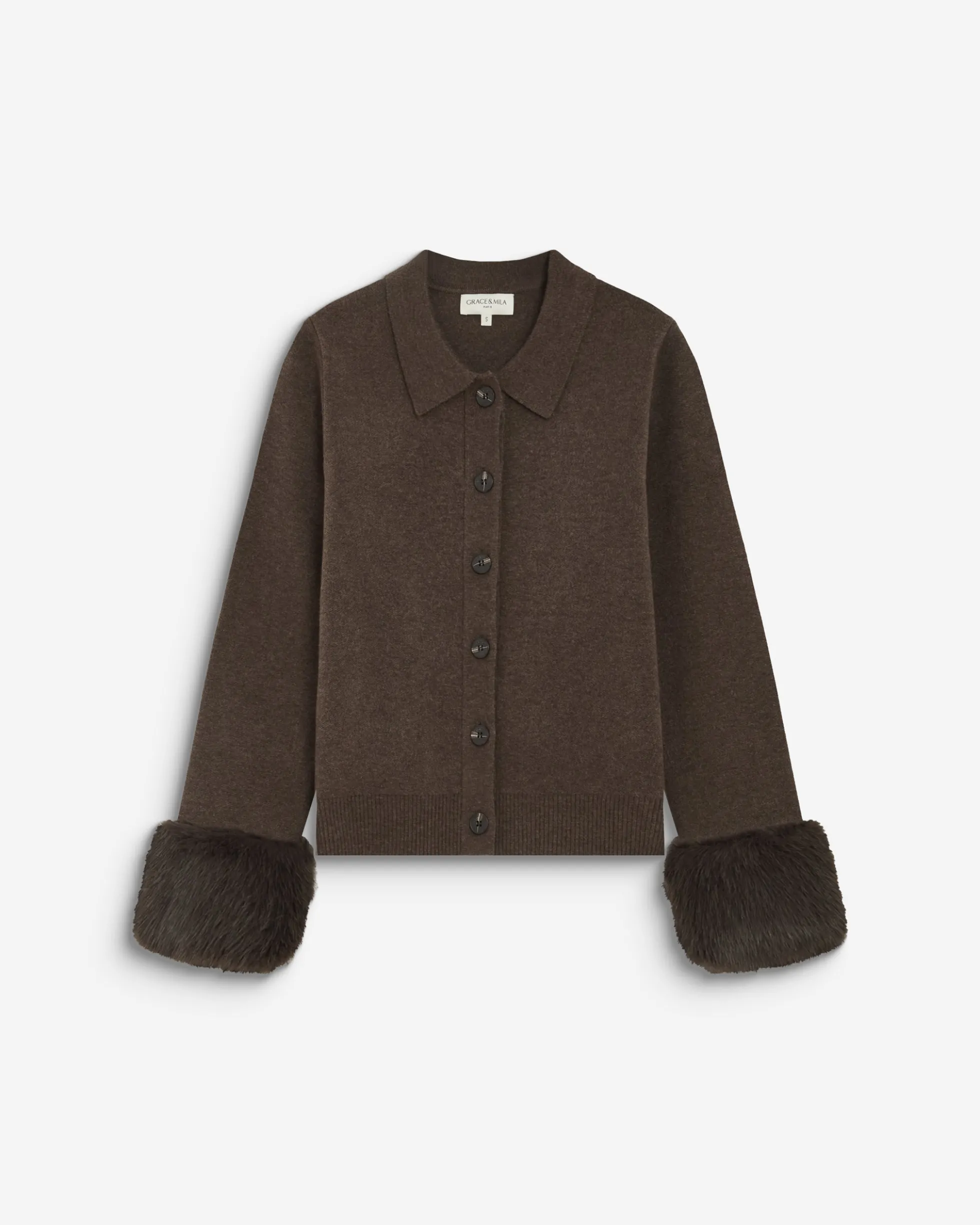 Gilet en maille poignets fausse fourrure chocolat Bambino