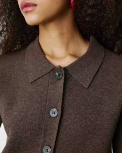 Gilet en maille poignets fausse fourrure chocolat Bambino