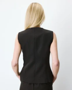 Gilet tailleur col rond boutonné chocolat Aristide