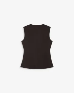 Gilet tailleur col rond boutonné chocolat Aristide