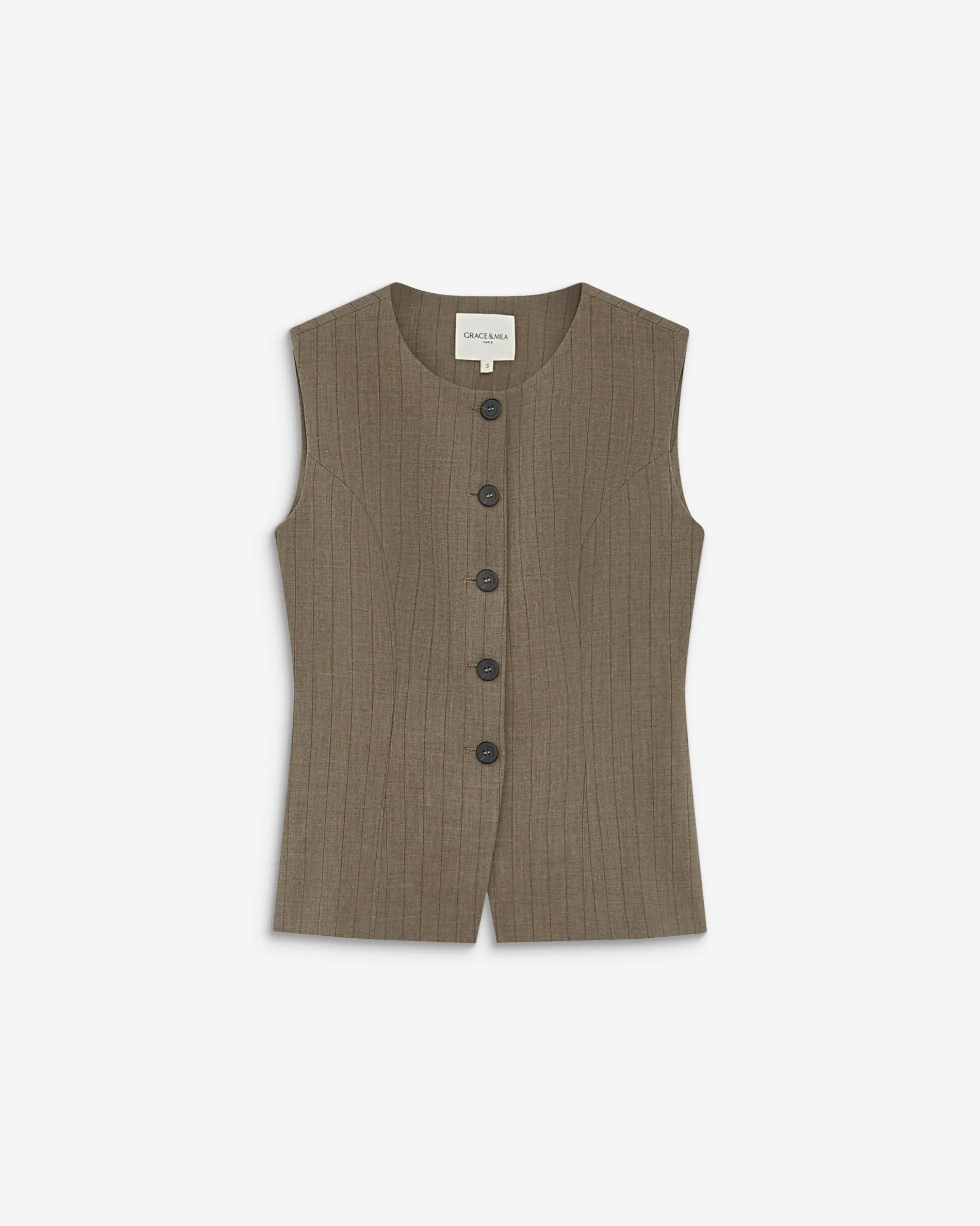 Gilet tailleur rayé col rond boutonné rayure Aristide