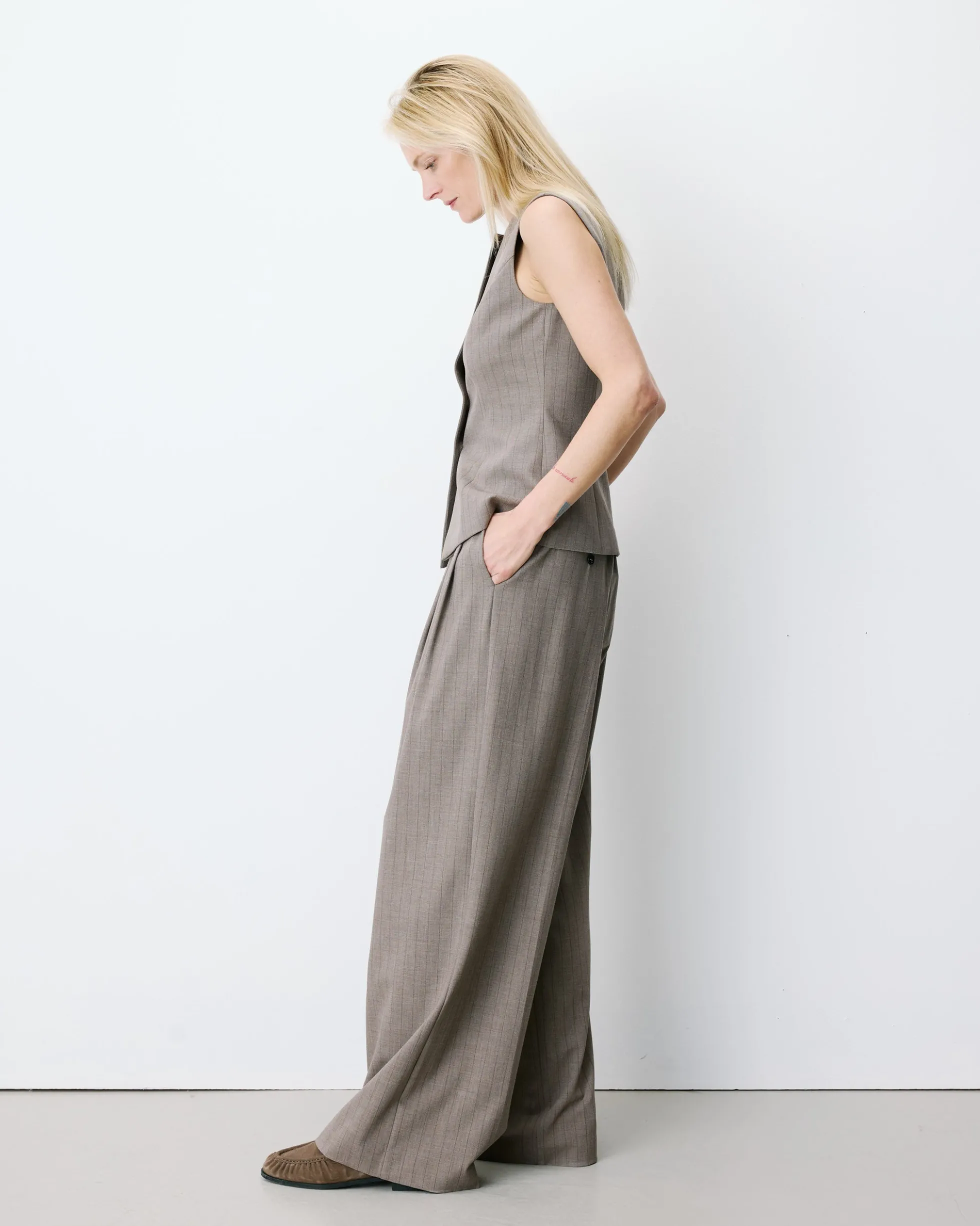 Gilet tailleur rayé col rond boutonné rayure Aristide