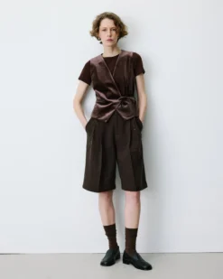 Gilet tailleur velours sans manches à nouer chocolat Benny