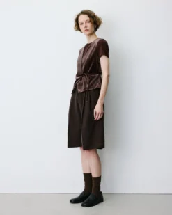 Gilet tailleur velours sans manches à nouer chocolat Benny