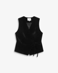 Gilet tailleur velours sans manches à nouer noir Benny