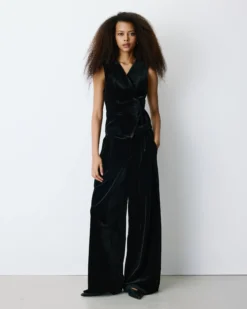 Gilet tailleur velours sans manches à nouer noir Benny