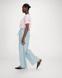 Jean baggy fluide taille mi-haute skyblue Pompon