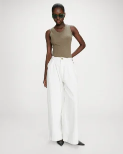 Jean baggy fluide taille mi-haute white Pompon