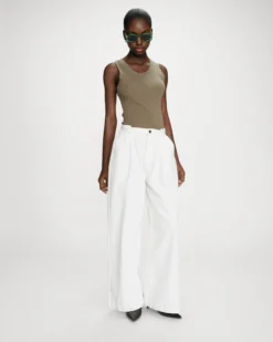 Jean baggy fluide taille mi-haute white Pompon