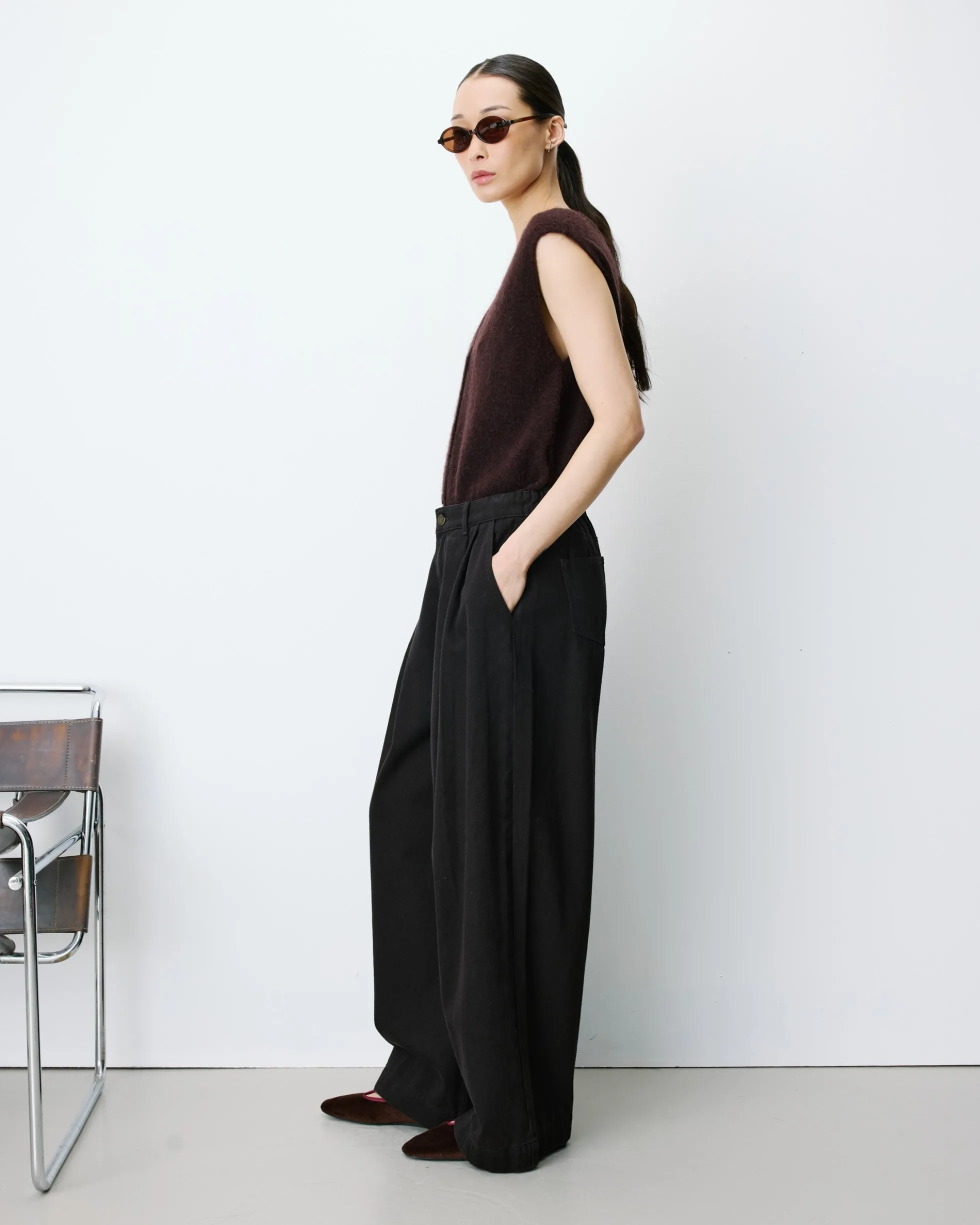 Jean baggy taille mi haute chocolat John