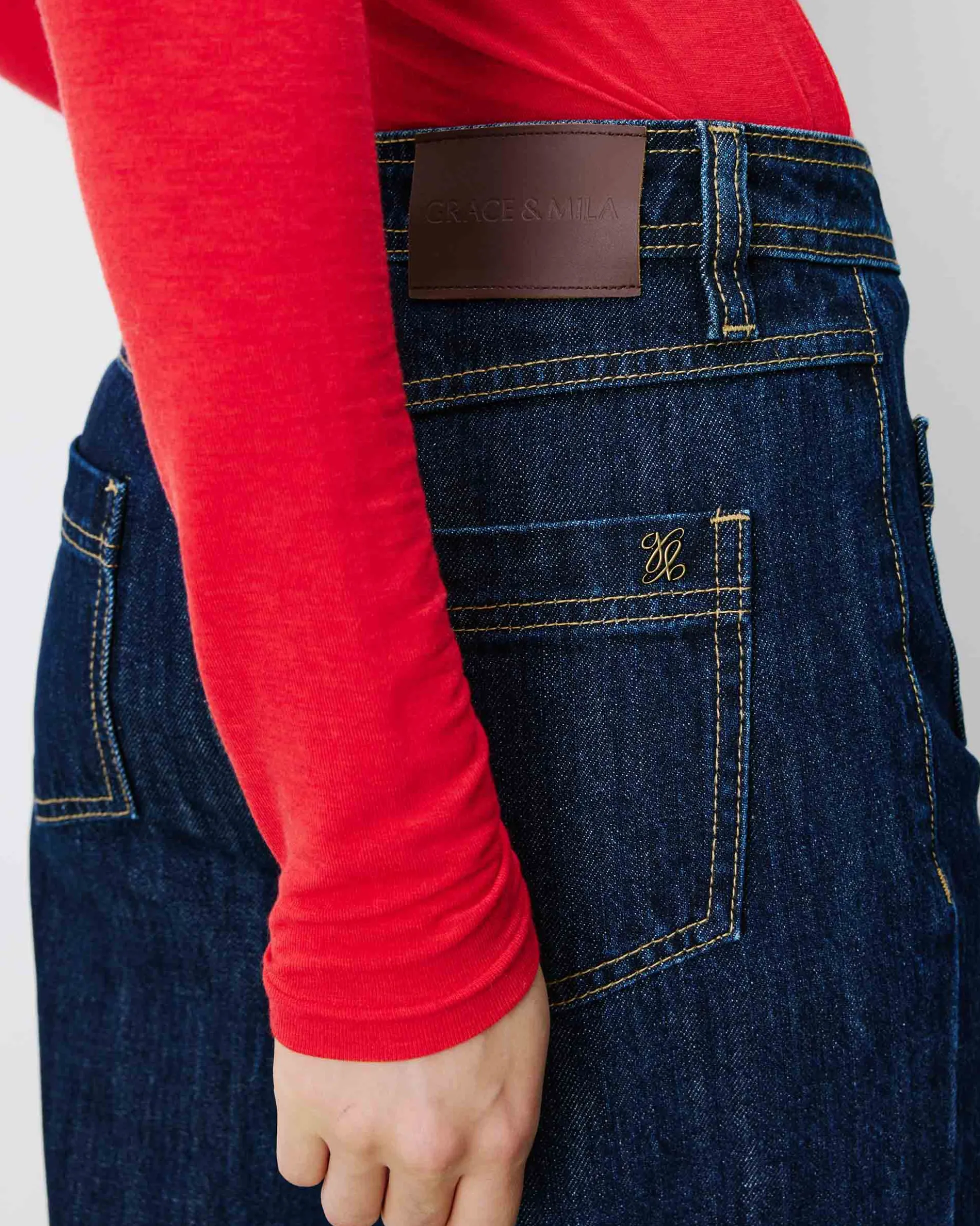Jean droit taille haute poches plaquées darkblue Jacob