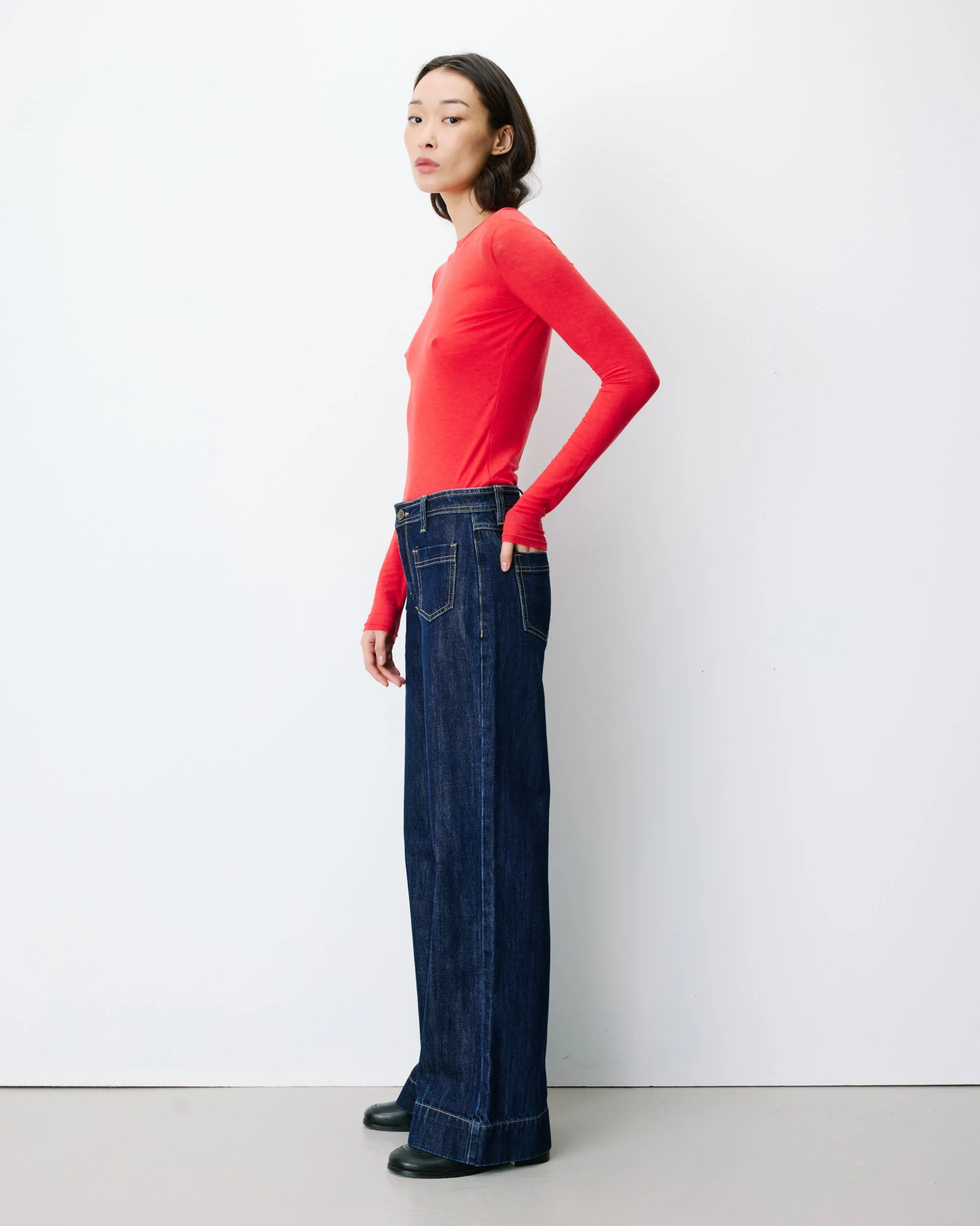 Jean droit taille haute poches plaquées darkblue Jacob