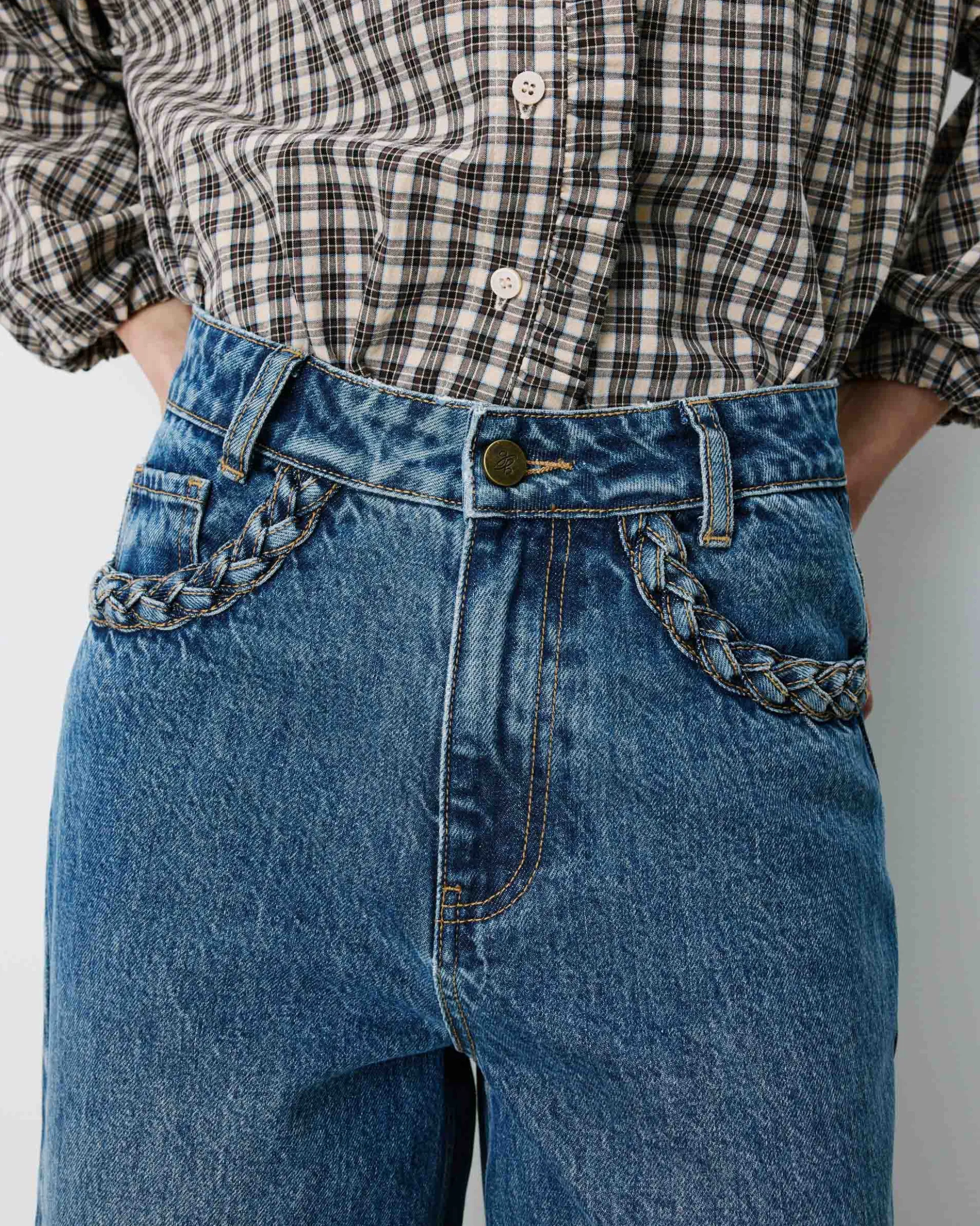 Jean jambe large poches tressées vintageblue Julian