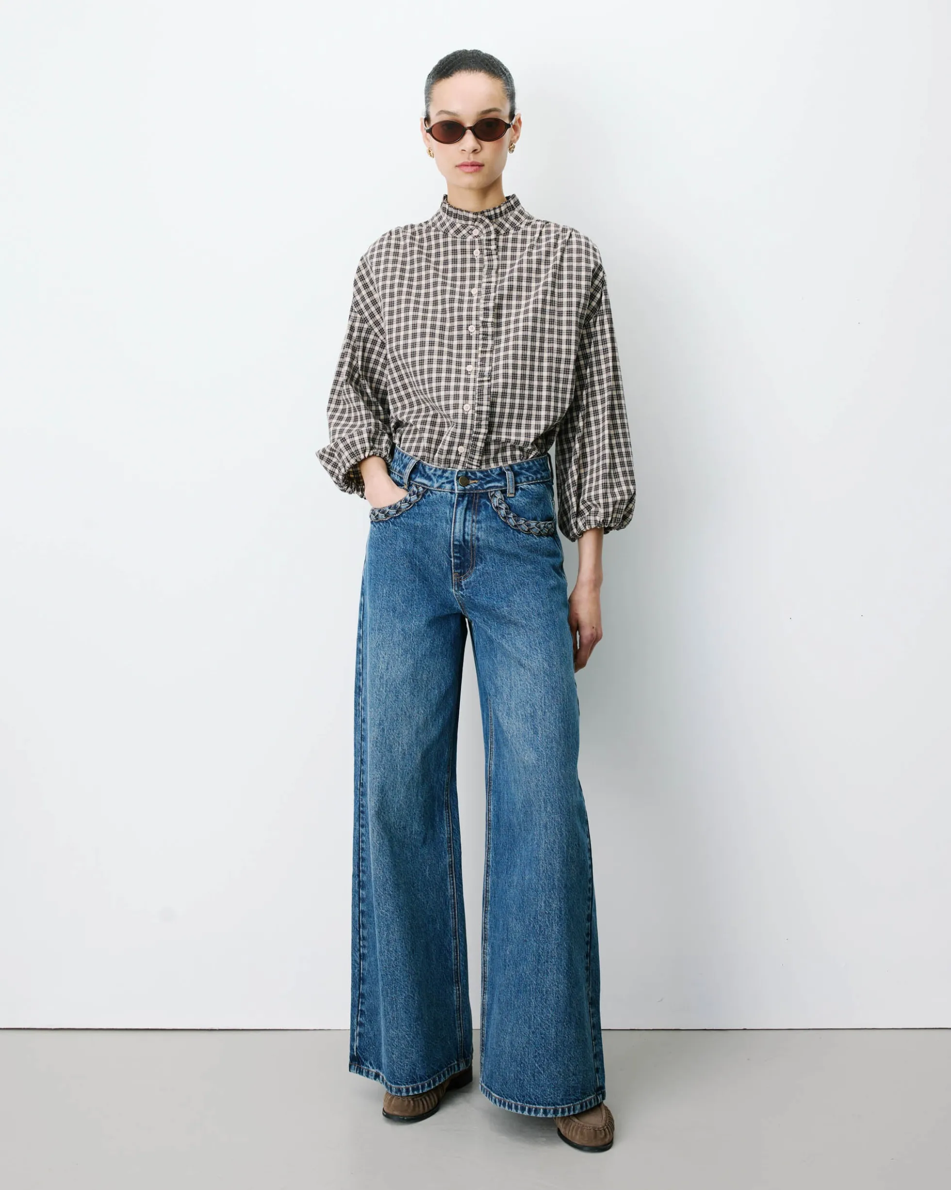 Jean jambe large poches tressées vintageblue Julian