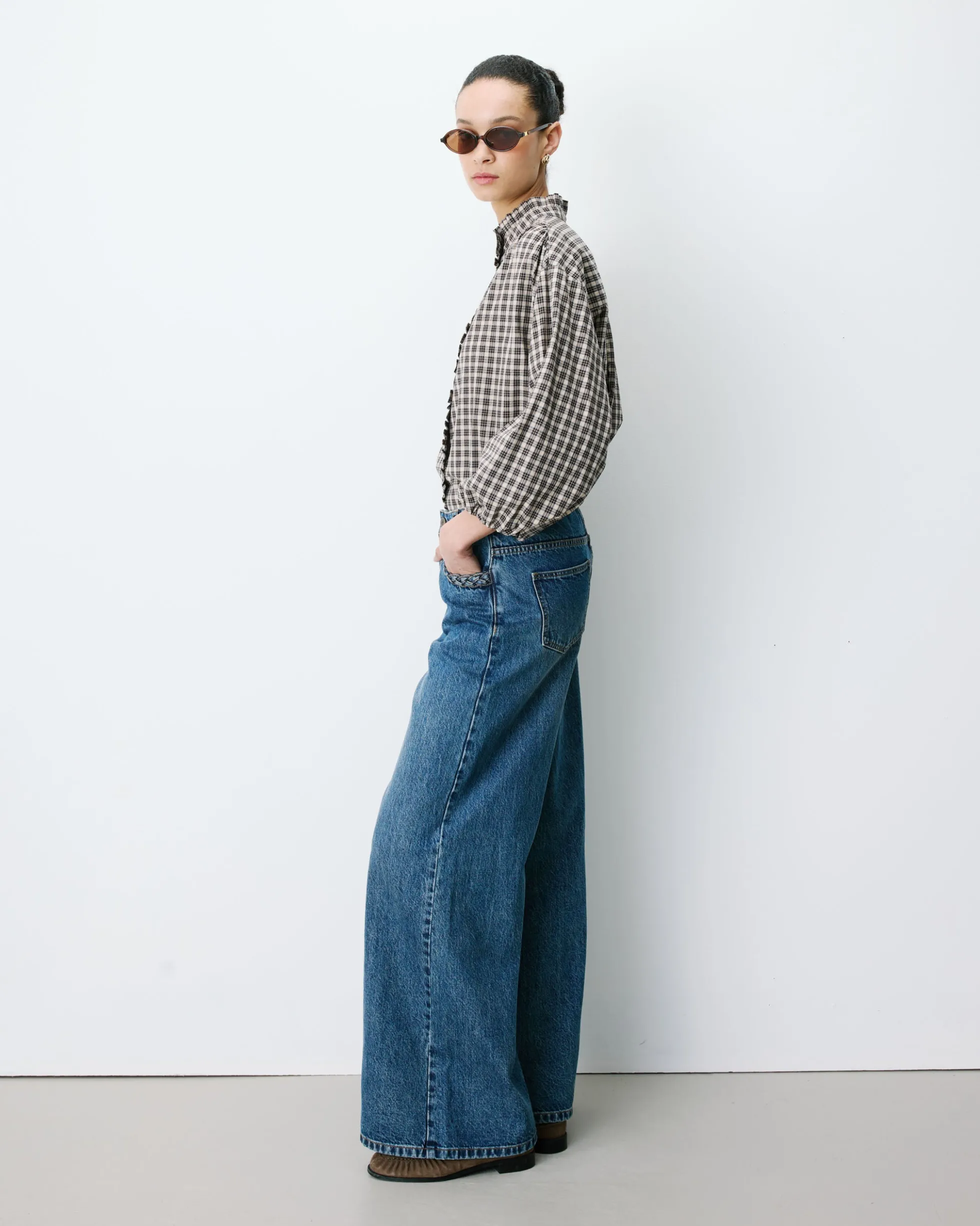 Jean jambe large poches tressées vintageblue Julian