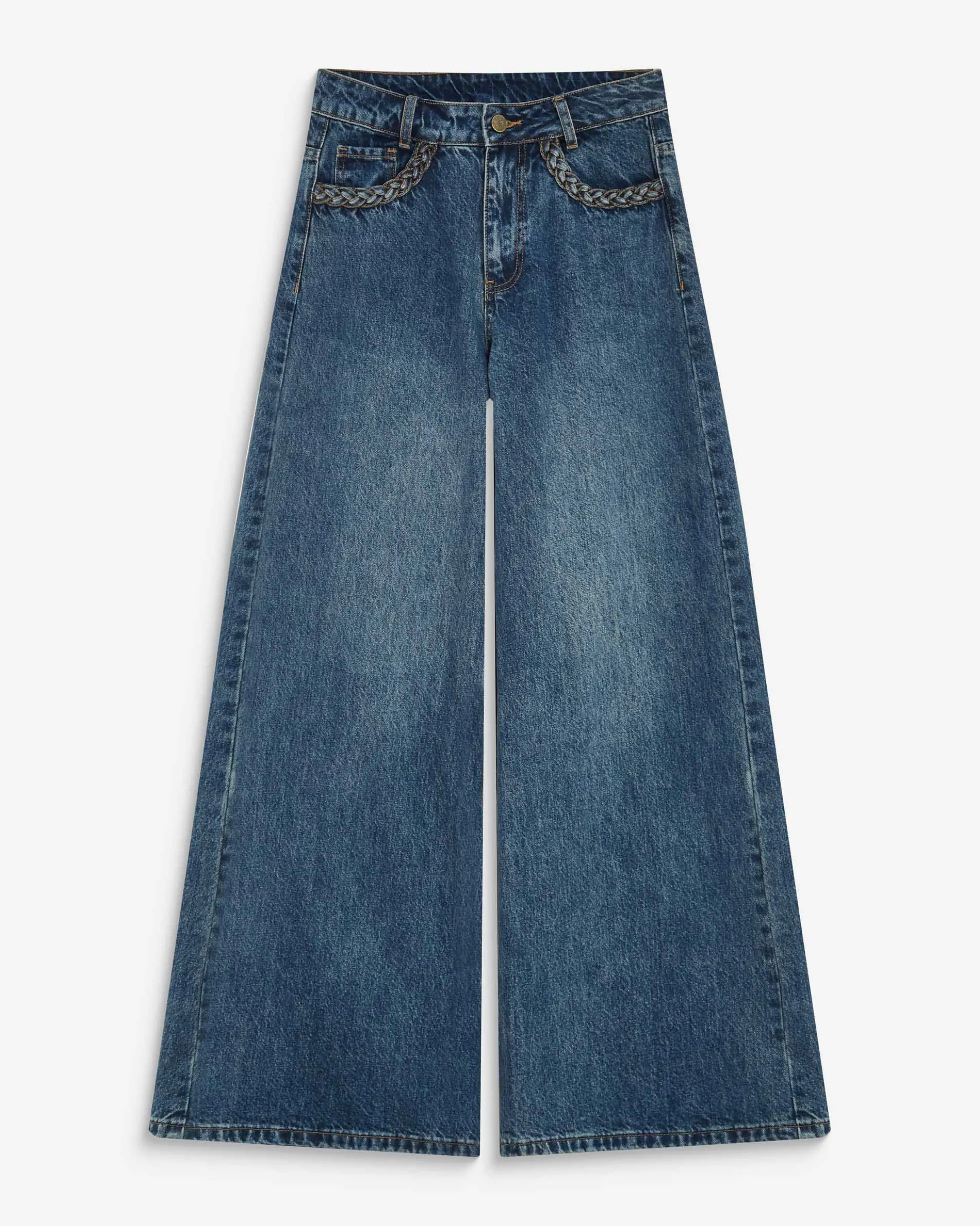 Jean jambe large poches tressées vintageblue Julian