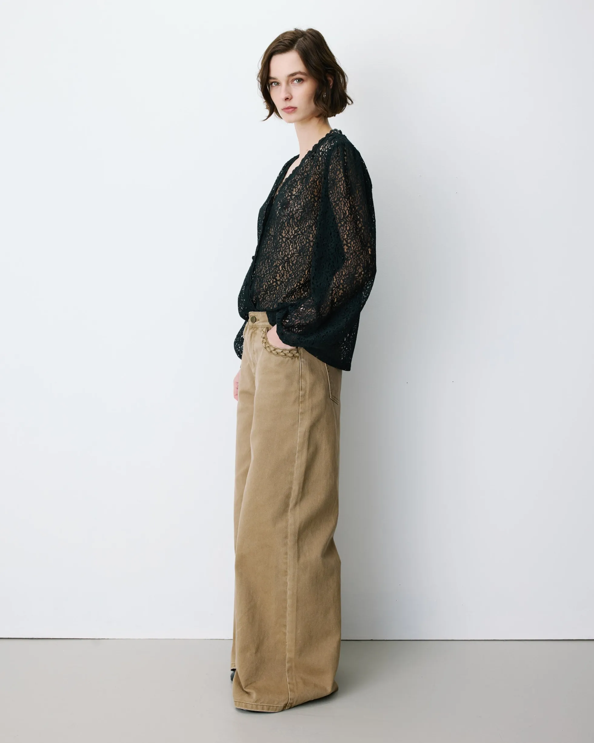 Jean jambe large poches tressées mocha Julian