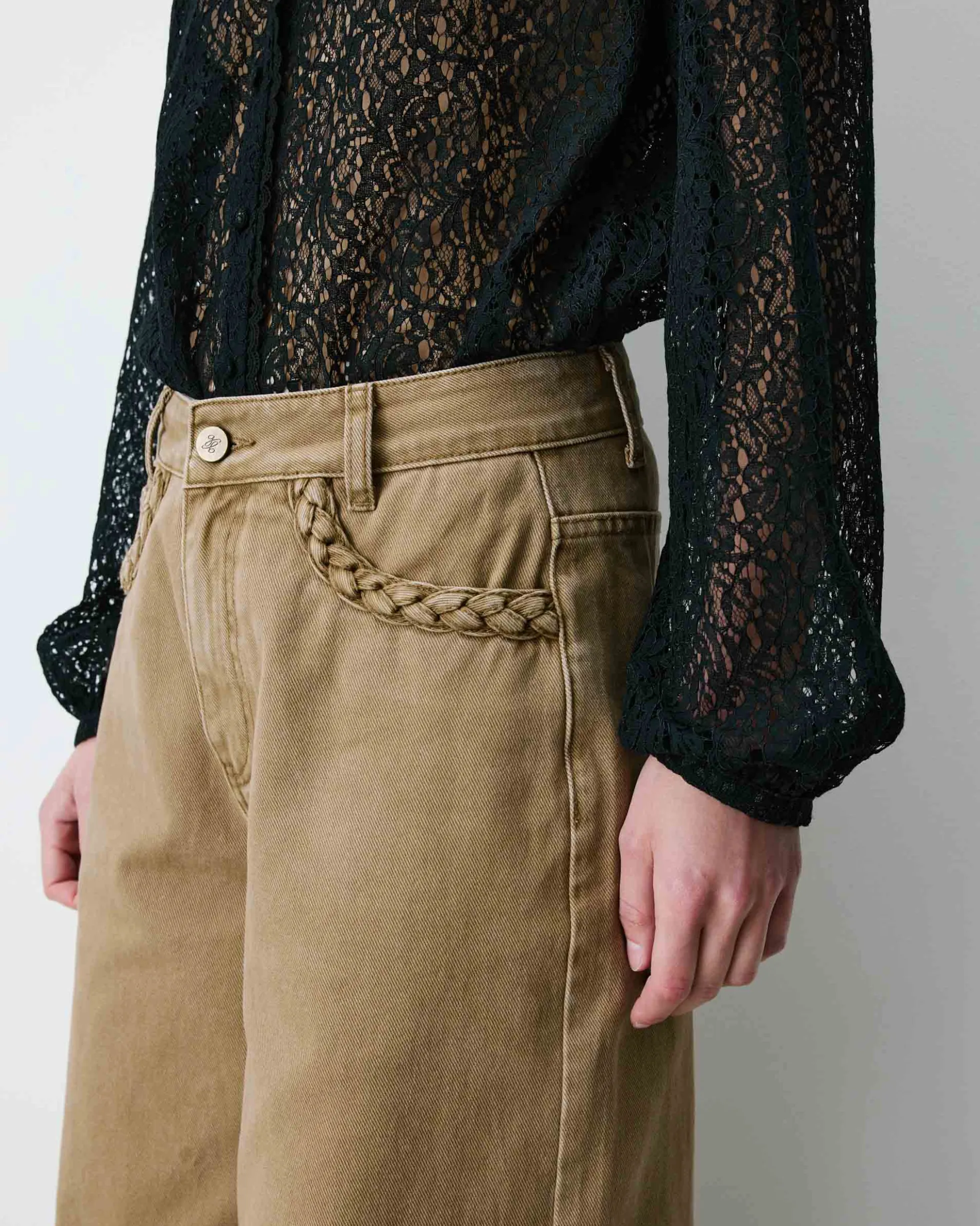 Jean jambe large poches tressées mocha Julian