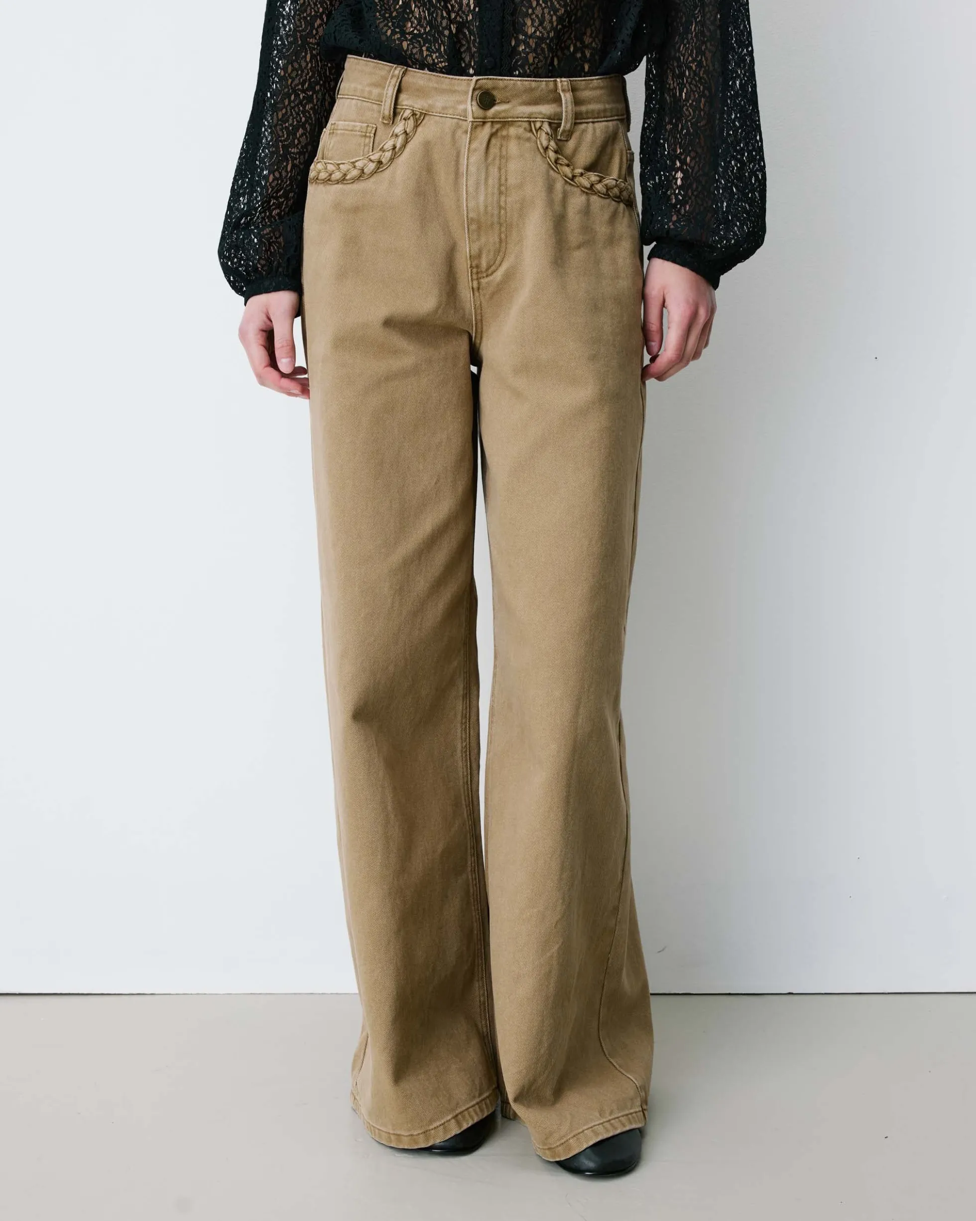 Jean jambe large poches tressées mocha Julian