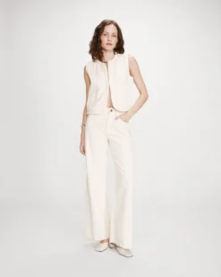 Jean large taille haute ceinture tressée ecru Jaden